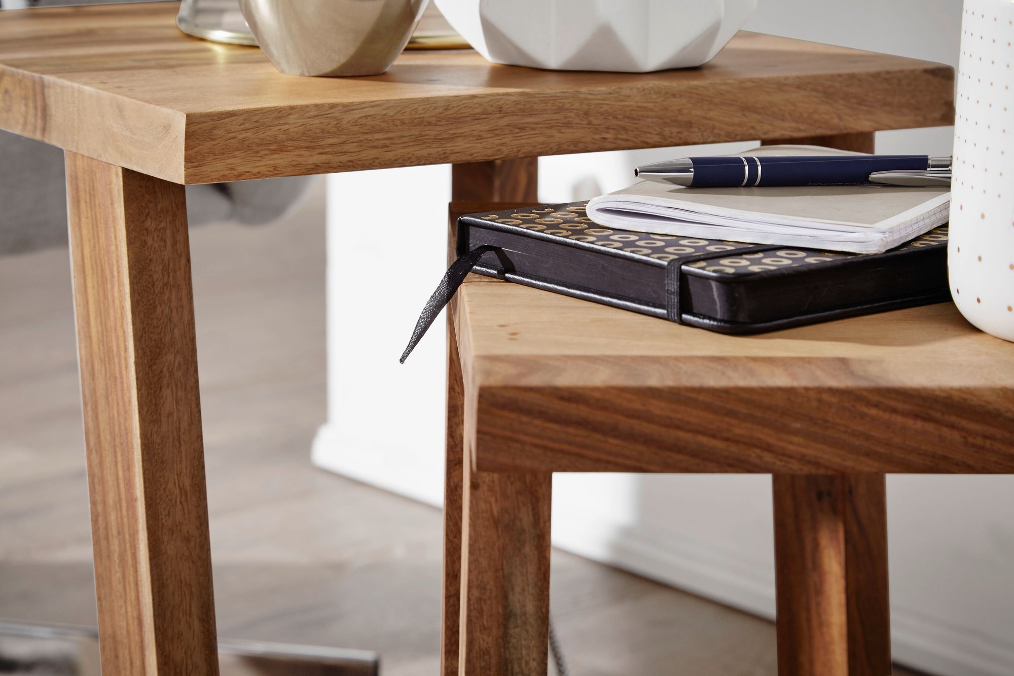 FineBuy 2er Set Beistelltisch Massivholz Wohnzimmer-Tisch Nachttisch Satztisch – Ansicht 5