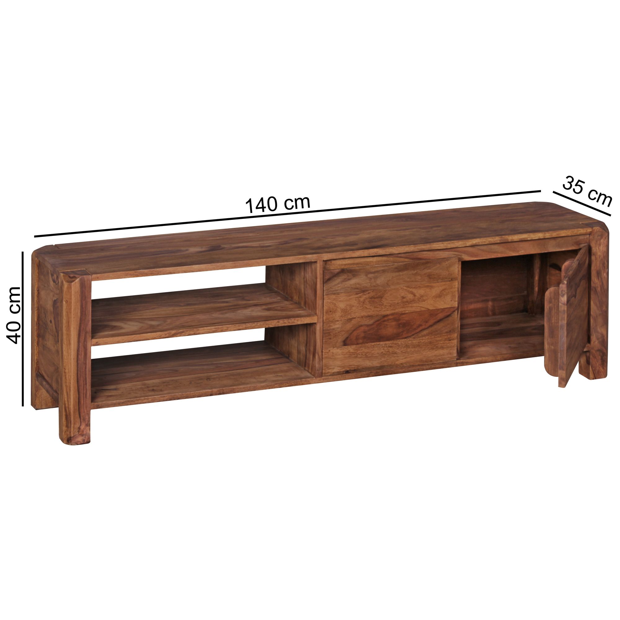 FineBuy Lowboard Massivholz Kommode 140 cm TV-Board Landhaus-Stil 40 cm TV-Möbel – Ansicht 3