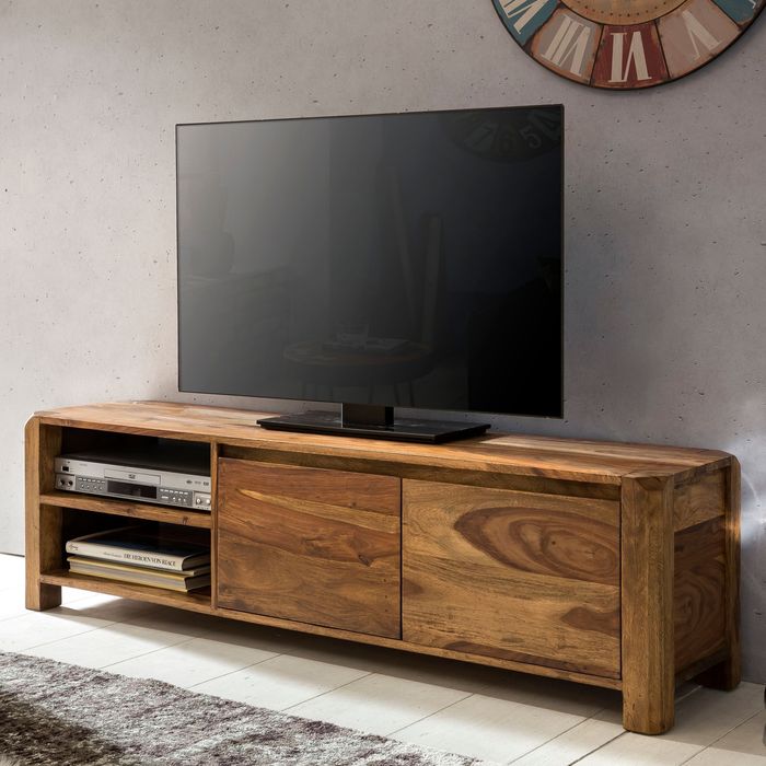 FineBuy Lowboard Massivholz Kommode 140 cm TV-Board Ablage-Fächer Landhaus-Stil Unterschrank 40 cm TV-Möbel