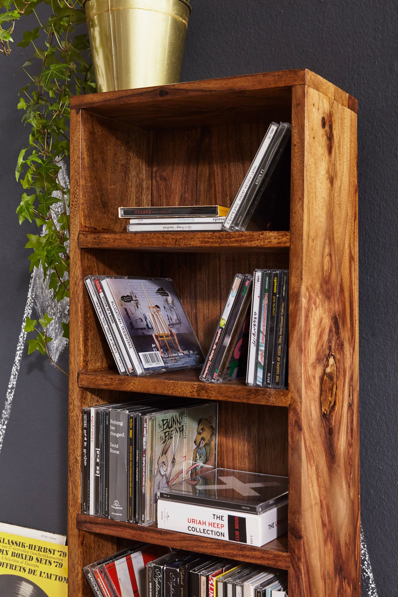 FineBuy CD Regal Massivholz Standregal 90 cm CD-Aufbewahrung Landhaus 5 Fächer – Ansicht 5