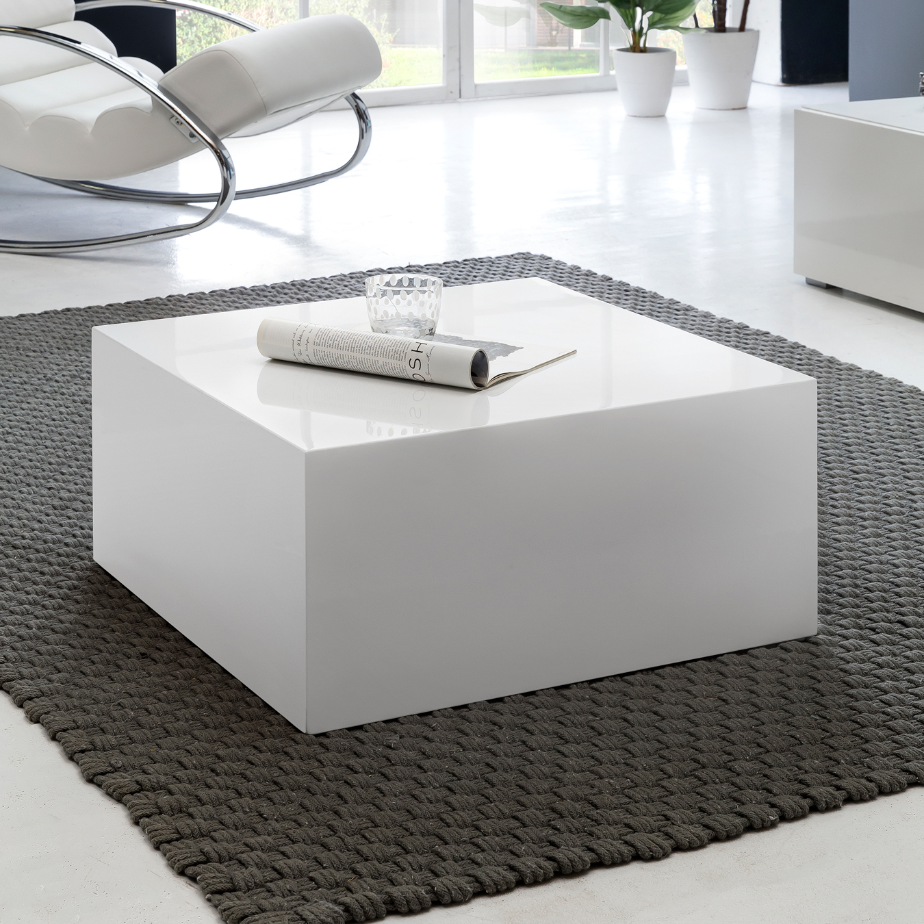 FineBuy Couchtisch MONOBLOC Holztisch Weiß 60 cm Wohnzimmertisch Sofatisch Tisch – Ansicht 1