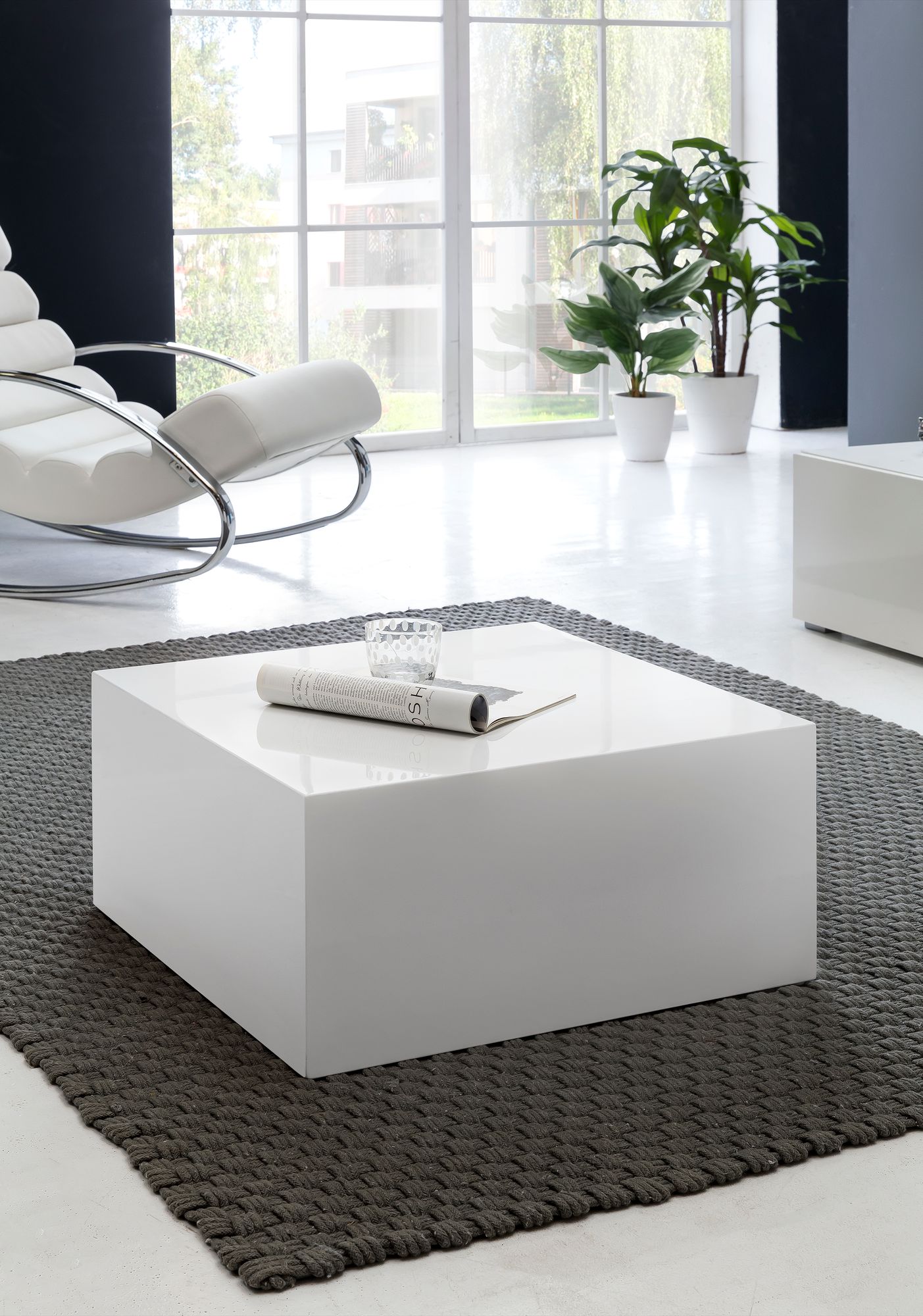 FineBuy Couchtisch MONOBLOC Holztisch Weiß 60 cm Wohnzimmertisch Sofatisch Tisch – Ansicht 2