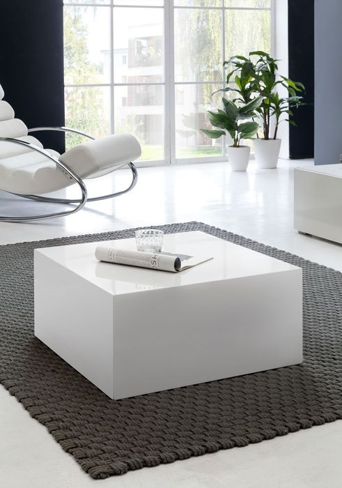 FineBuy Couchtisch MONOBLOC 60 x 60 x 30 cm Hochglanz MDF Weiß lackiert, Design Wohnzimmertisch Cube quadratisch, Lounge Beistelltisch Würfel Form 4250950250673