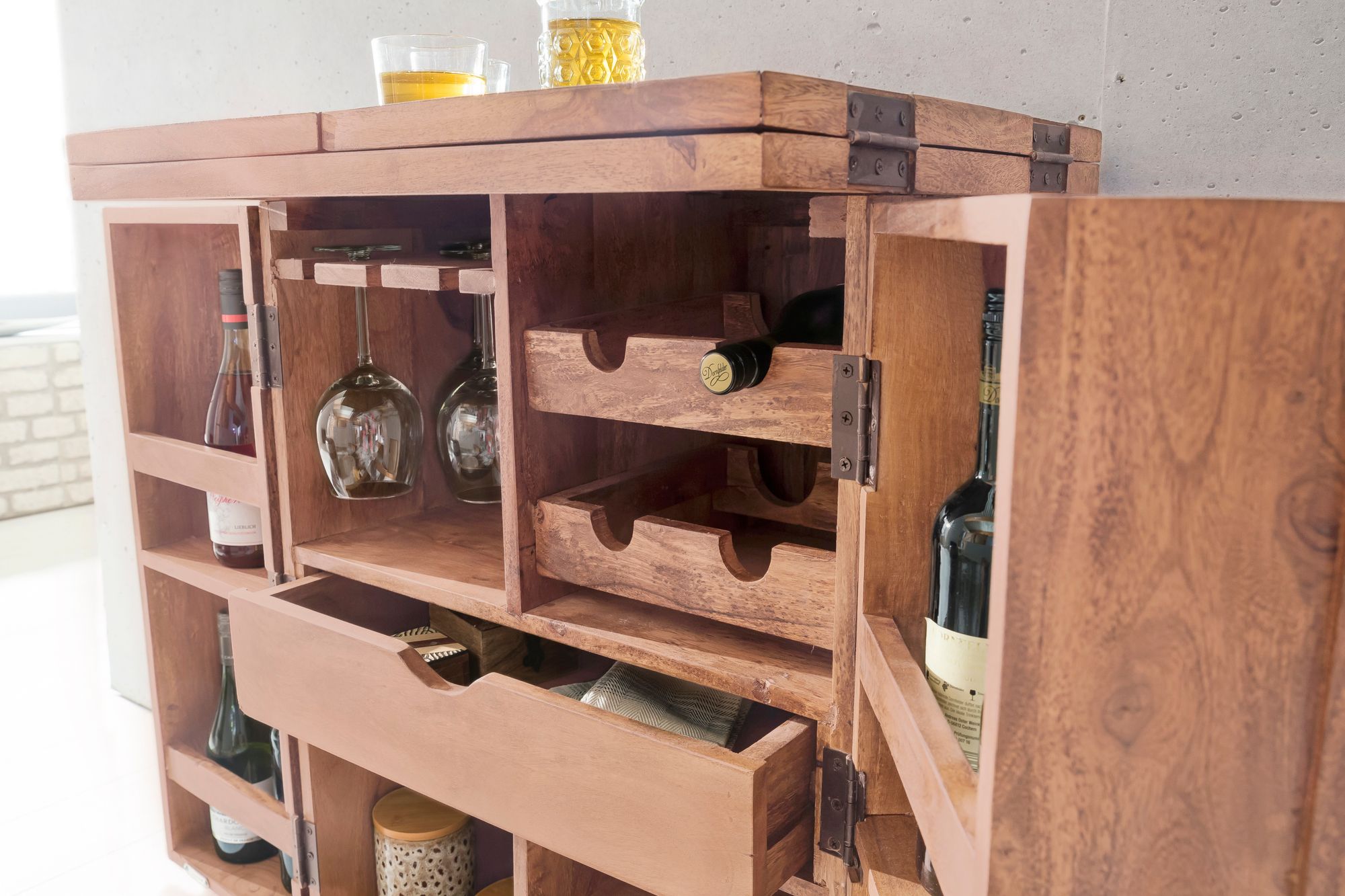 FineBuy Hausbar Massivholz Weinbar Weinschrank Kleiner Barschrank Alkoholschrank – Ansicht 5