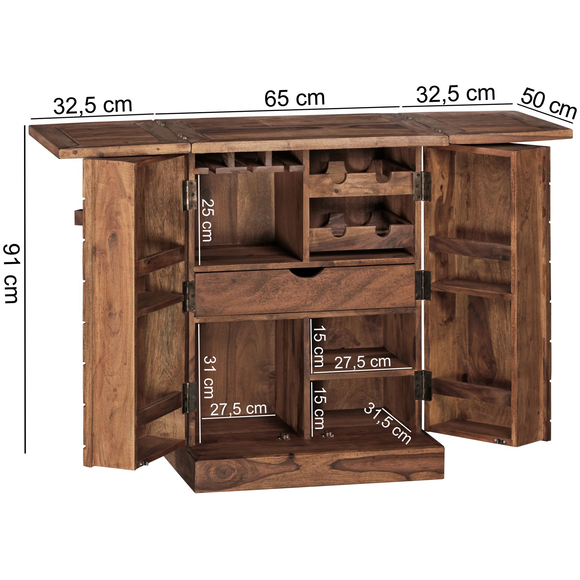 FineBuy Hausbar Massivholz Weinbar Weinschrank Kleiner Barschrank Alkoholschrank – Ansicht 3