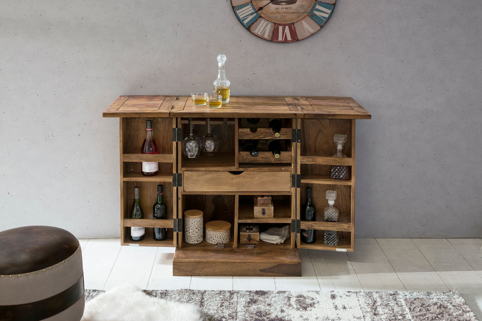FineBuy Hausbar Massivholz Weinbar Weinschrank Kleiner Barschrank Alkoholschrank – Ansicht 2