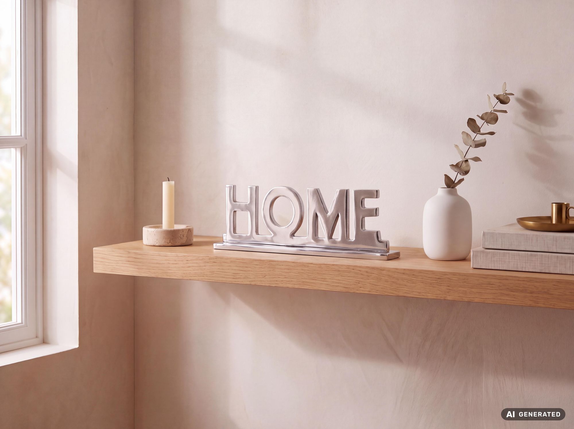 FineBuy Home Schriftzug Deko Wohnzimmer Tisch Dekoration Alu Aluminium Wohndeko