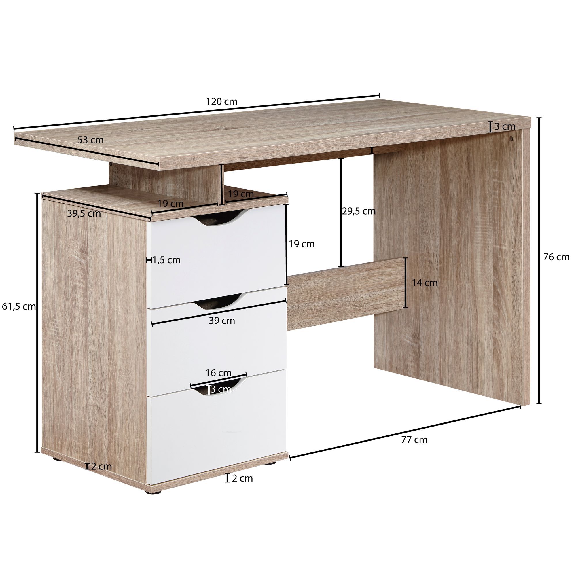 Schreibtisch MASSA mit Container Sonoma Computertisch Bürotisch 120cm 3 Schübe – Ansicht 3