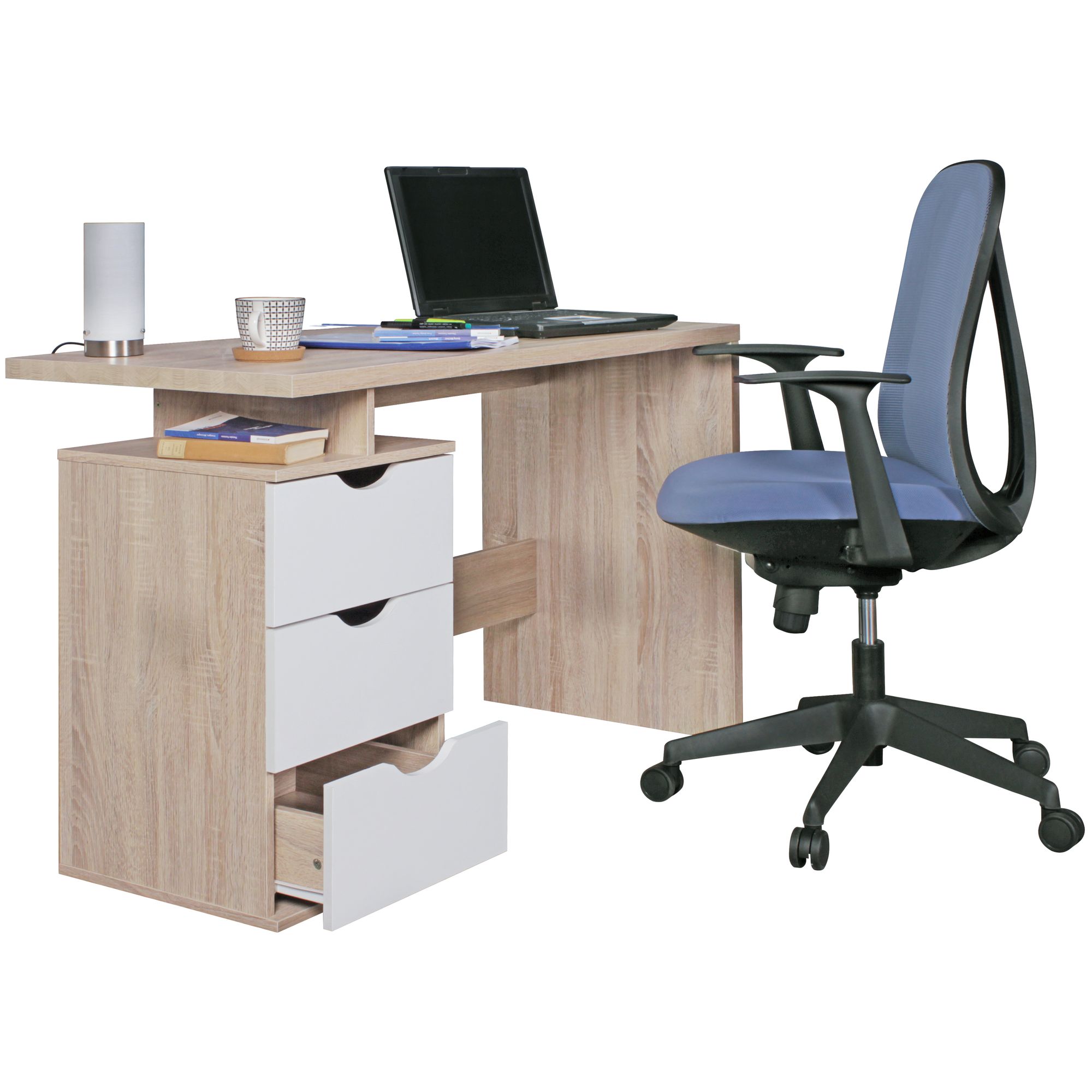 Schreibtisch MASSA mit Container Sonoma Computertisch Bürotisch 120cm 3 Schübe – Ansicht 7