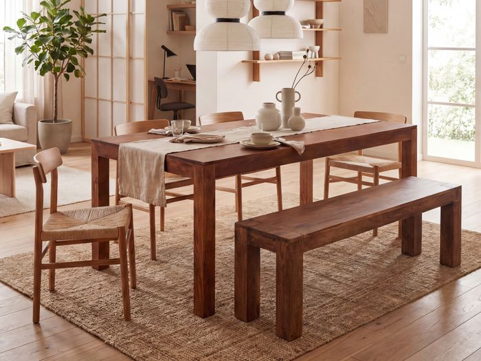 FineBuy Esstisch rechteckig Sheesham Massivholz - Design Esszimmertisch Landhaus Küchentisch - Holztisch Massiv