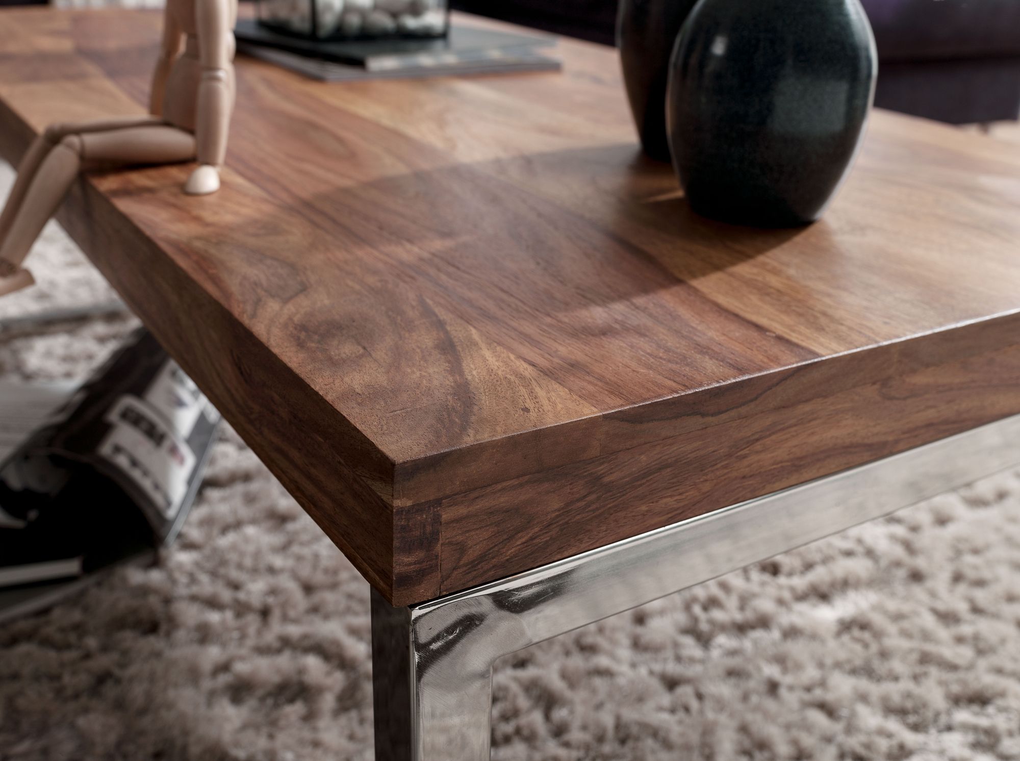 Massiver Couchtisch 120cm Wohnzimmertisch Holz Tisch Massiv Beistelltisch – Ansicht 3