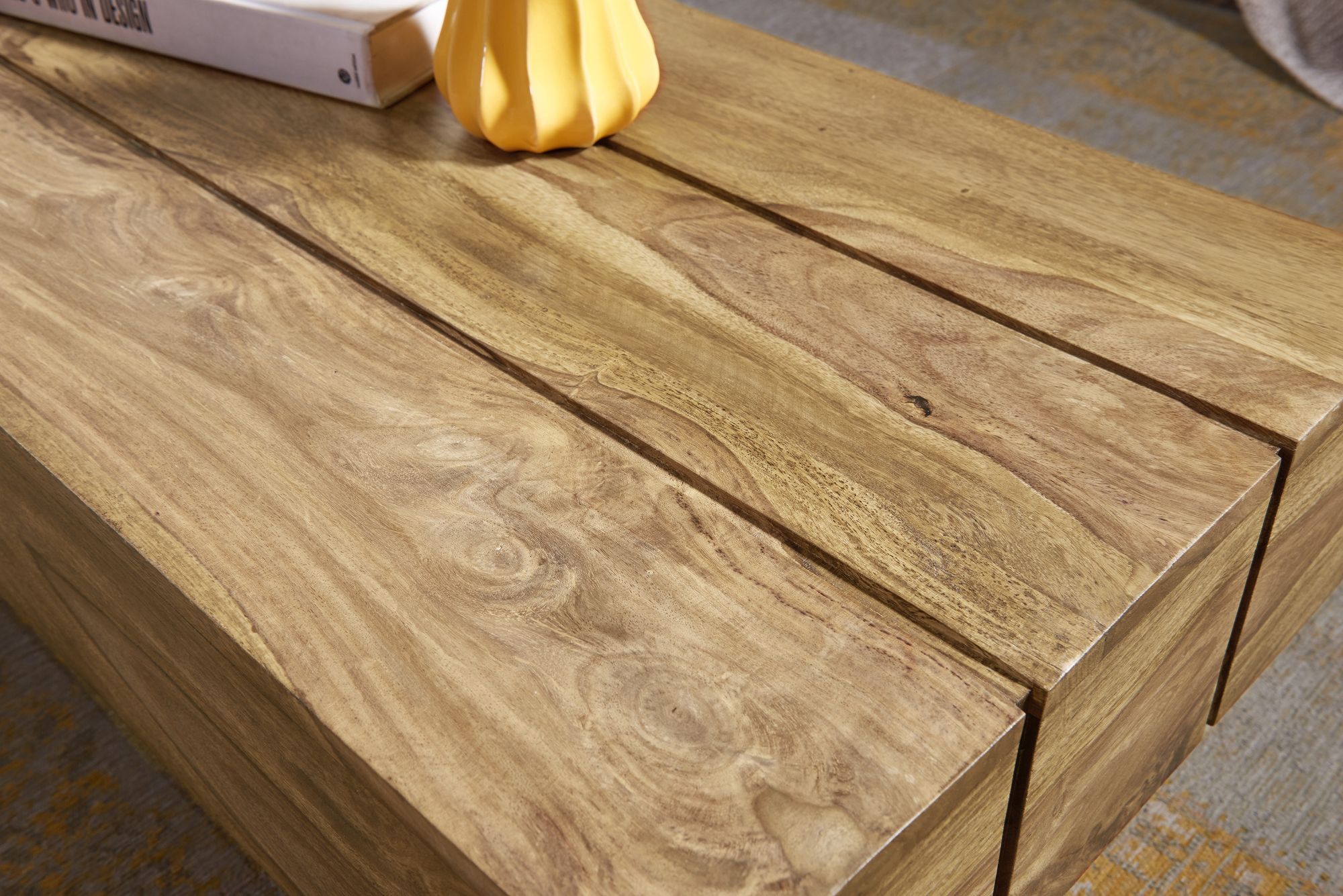 FineBuy Couchtisch rechteckig Massivholz 120 cm Block Design Wohnzimmertisch – Ansicht 3