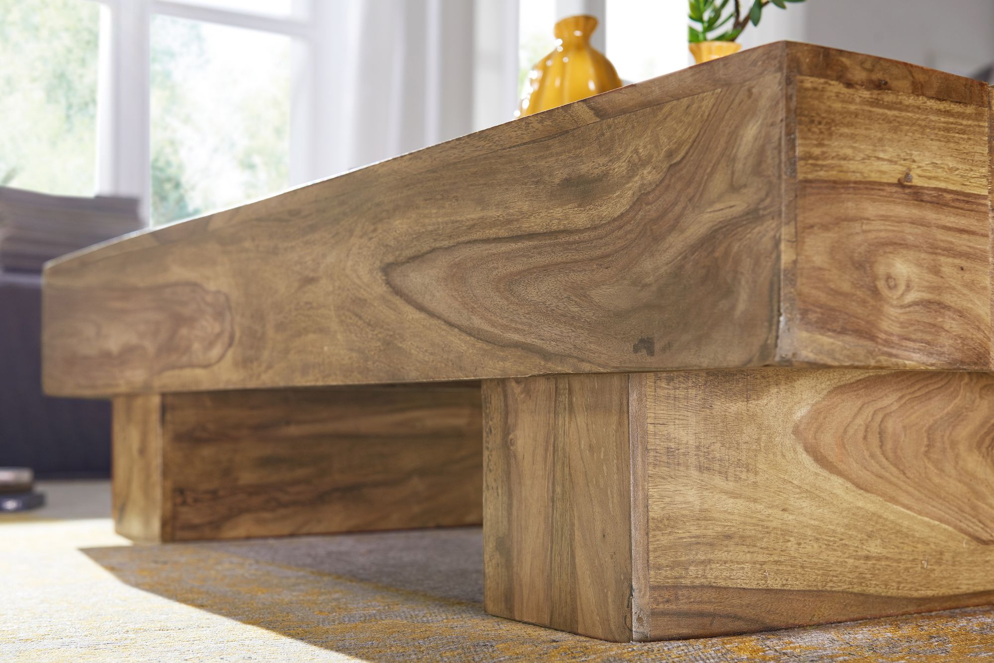FineBuy Couchtisch rechteckig Massivholz 120 cm Block Design Wohnzimmertisch – Ansicht 5