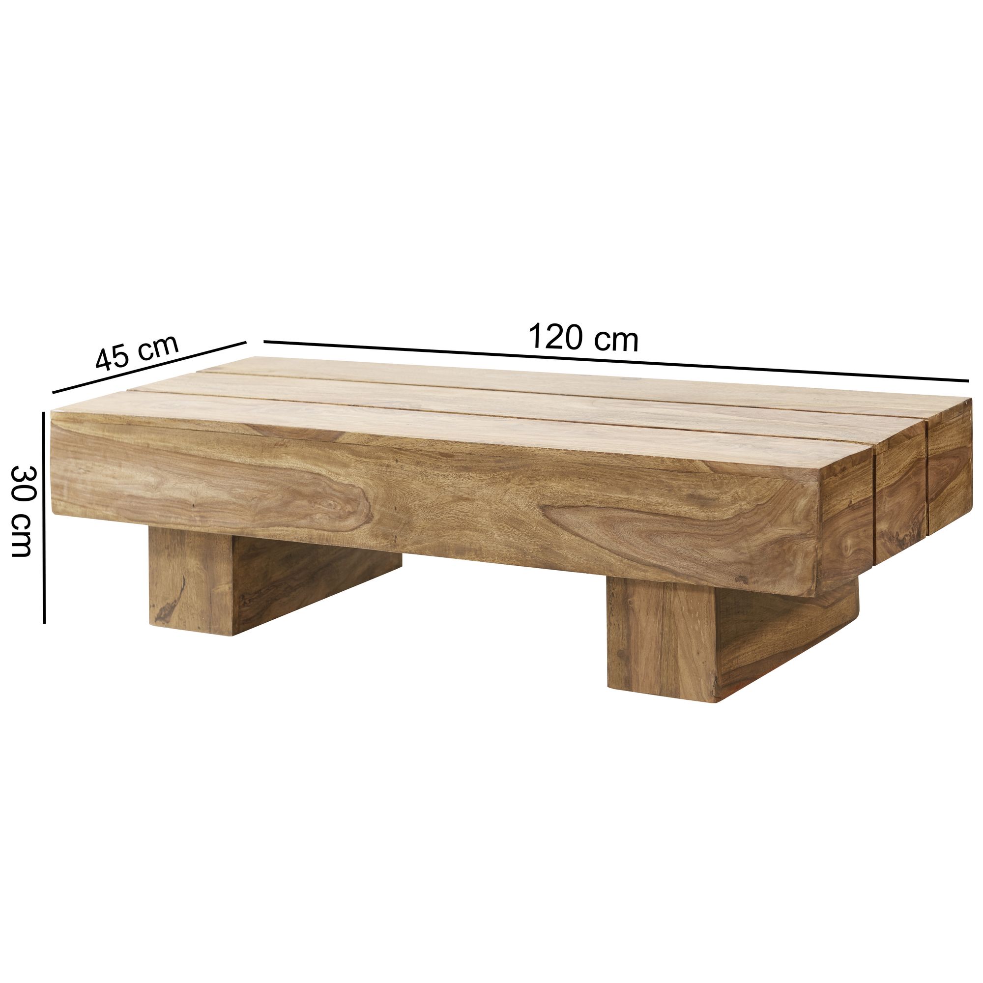 FineBuy Couchtisch rechteckig Massivholz 120 cm Block Design Wohnzimmertisch – Ansicht 2