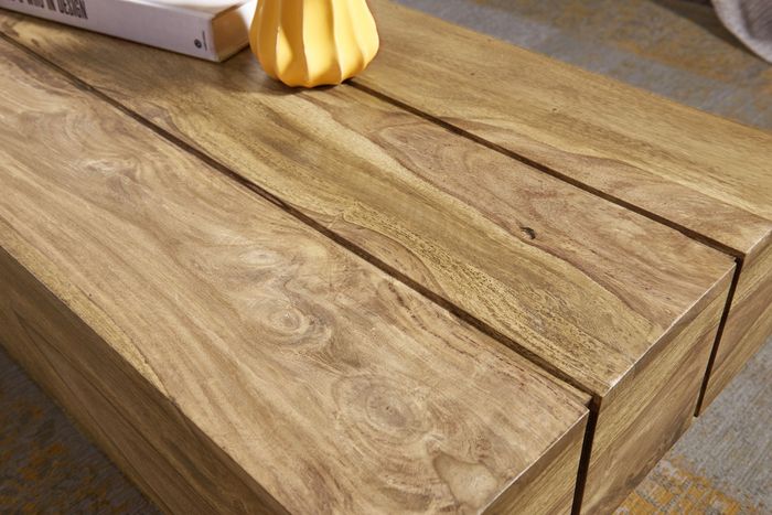 FineBuy Couchtisch rechteckig Massivholz 120 cm Block Design Wohnzimmertisch – Maßzeichnung