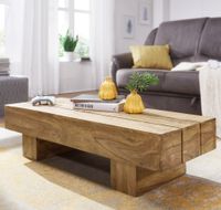 FineBuy Couchtisch rechteckig Massivholz 120 cm Block Design Wohnzimmertisch – Ansicht 1