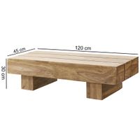 FineBuy Couchtisch rechteckig Massivholz 120 cm Block Design Wohnzimmertisch – Ansicht 2