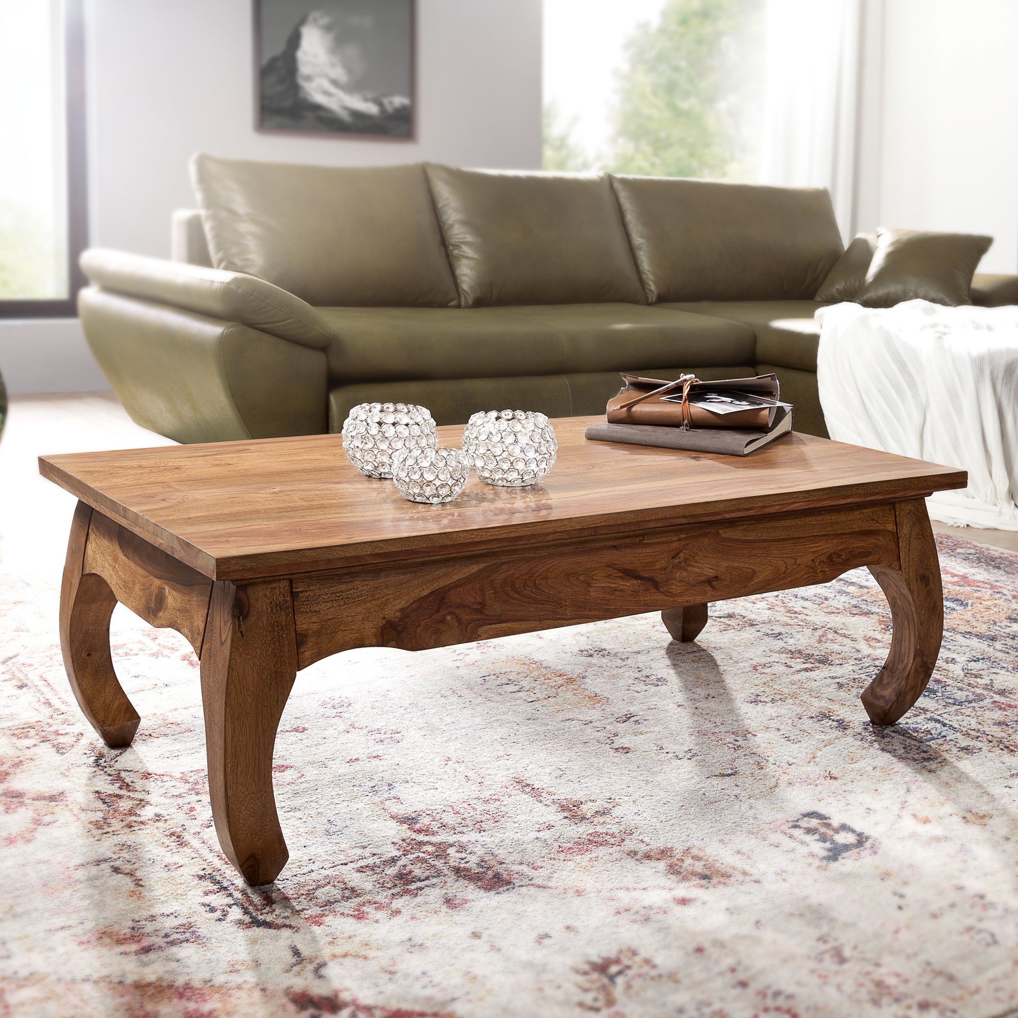 FineBuy Massiv-Holz Couchtisch Wohnzimmertisch Beistelltisch Landhaus Sofatisch – Ansicht 1