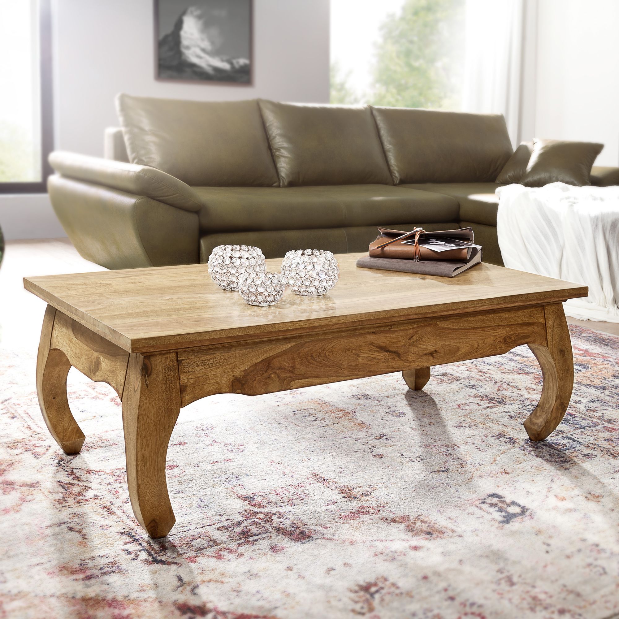 FineBuy Massiv-Holz Couchtisch Wohnzimmertisch Beistelltisch Landhaus Sofatisch – Ansicht 1