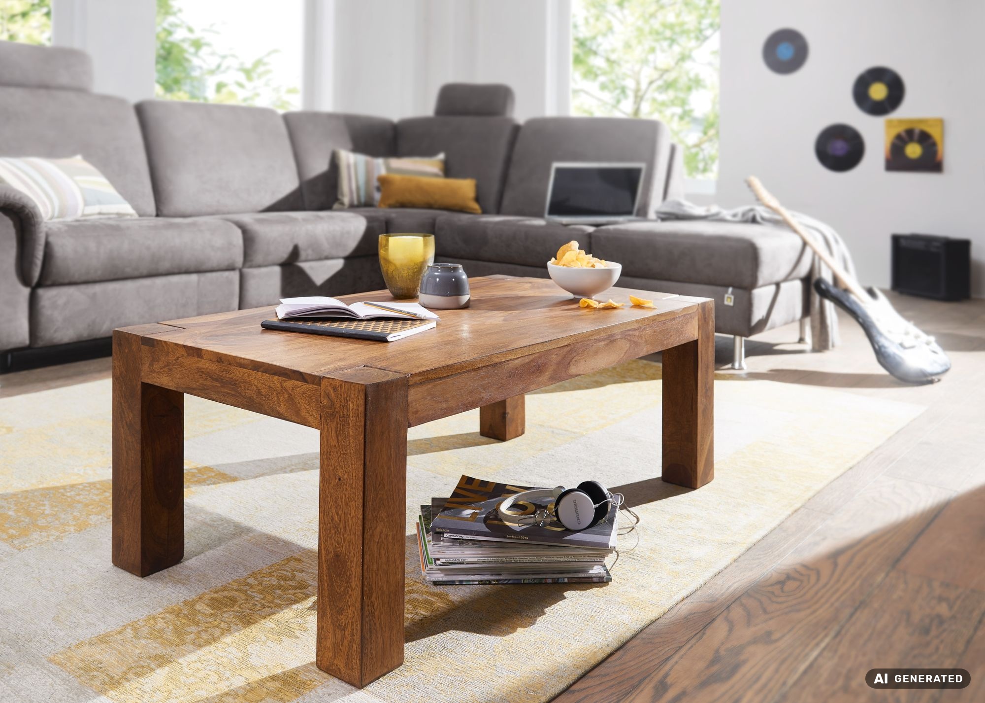 Couchtisch Massivholz 110cm · Rechteckiger Landhaus Wohnzimmertisch aus Echtholz – Ansicht 2
