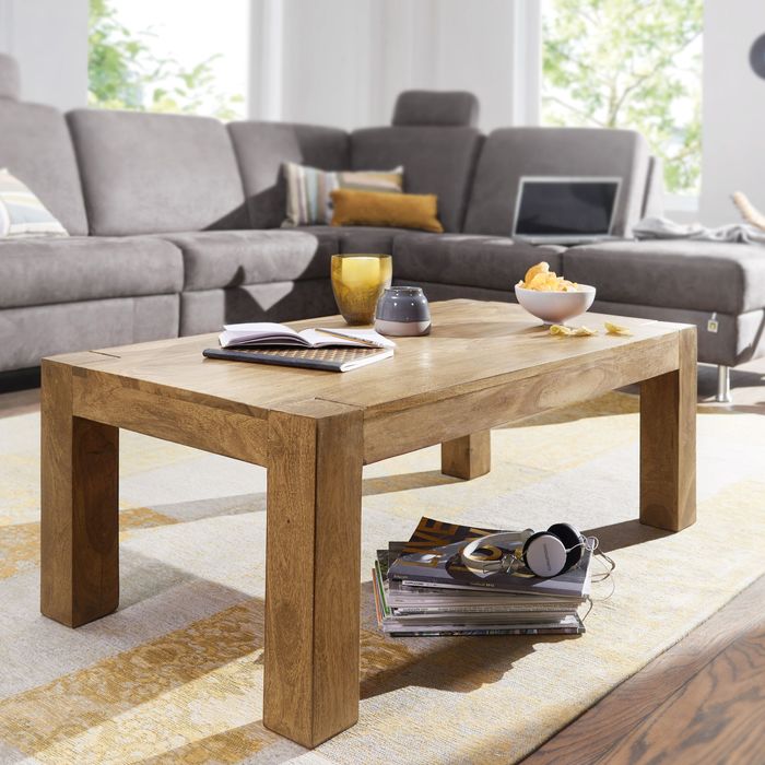 Couchtisch Massivholz 110cm · Rechteckiger Landhaus Wohnzimmertisch aus Echtholz