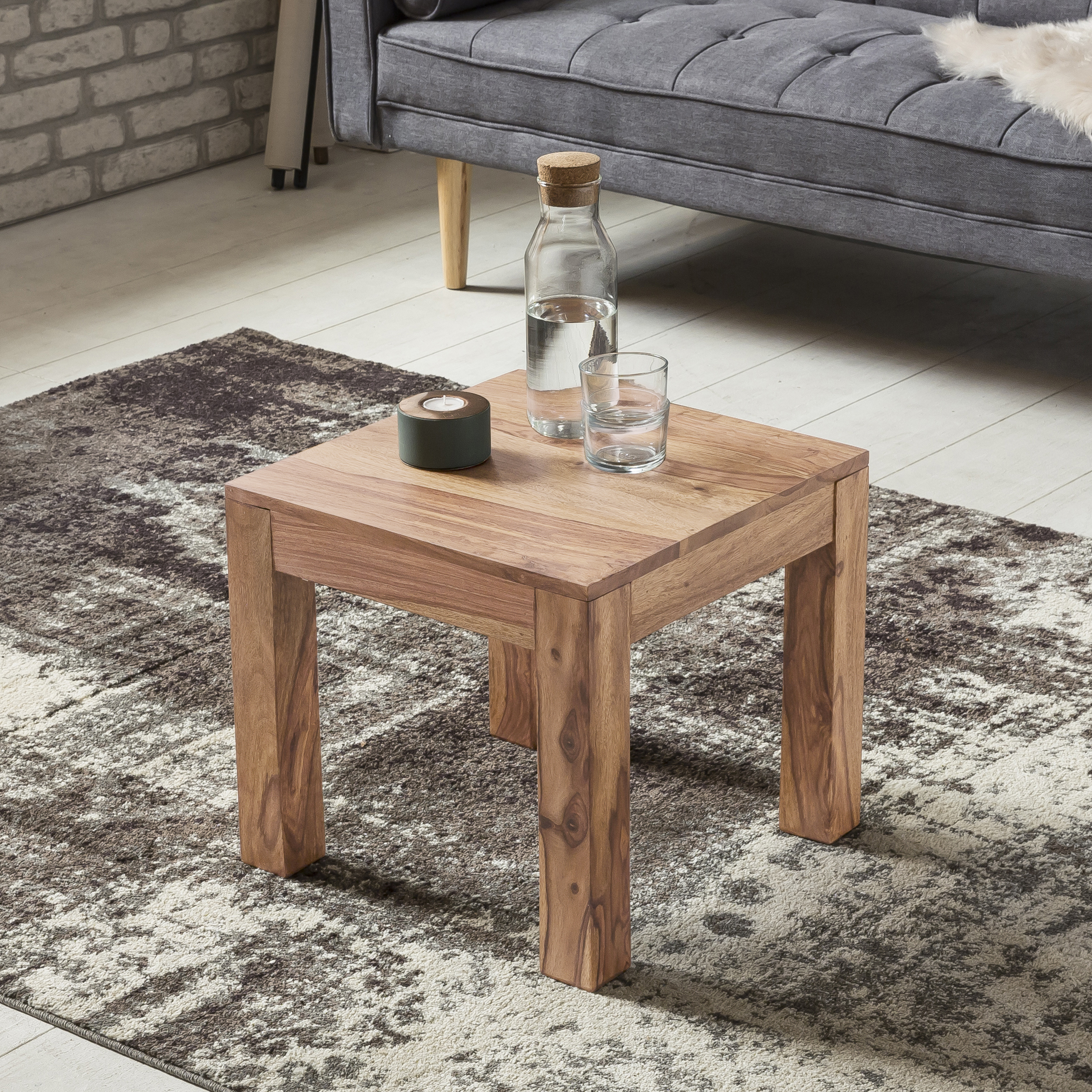 FineBuy Couchtisch Massiv-Holz 45cm Wohnzimmertisch Landhaus Beistelltisch natur – Ansicht 1