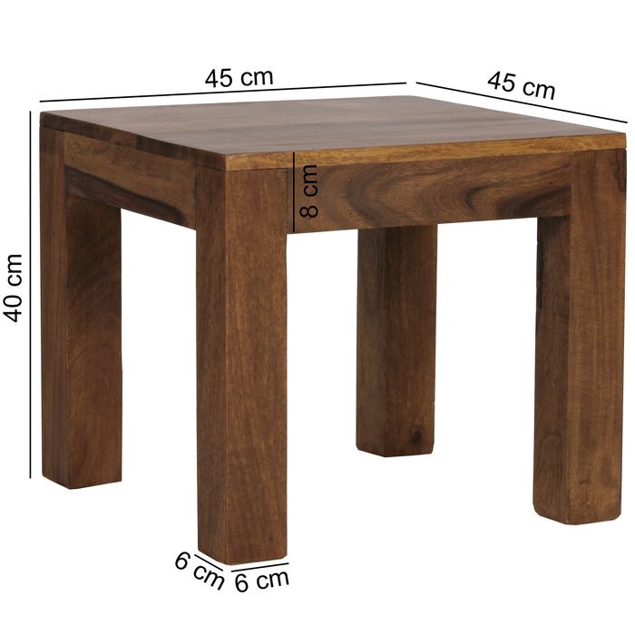 FineBuy Couchtisch Massiv-Holz 45cm Wohnzimmertisch Landhaus Beistelltisch natur – Maßzeichnung