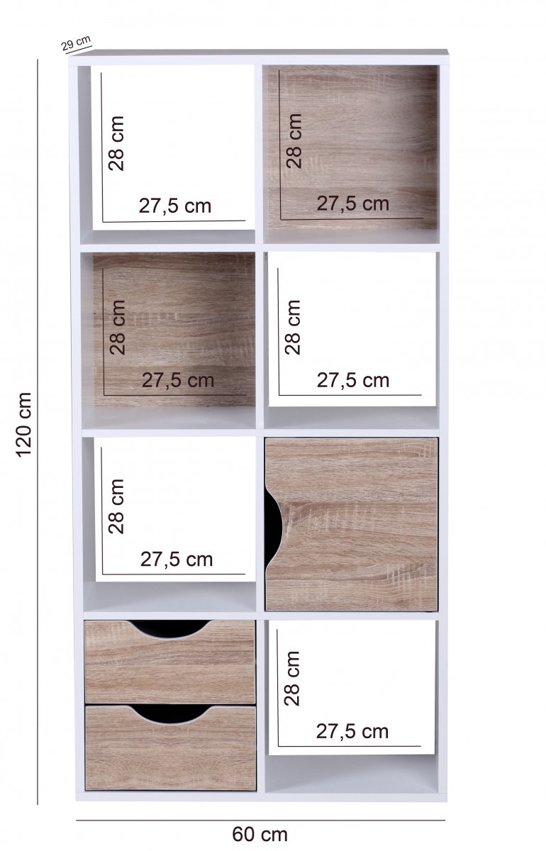 FineBuy Bücherregal Standregal Weiß freistehend Regal Sonoma Tür Schub Weiß Holz – Ansicht 1