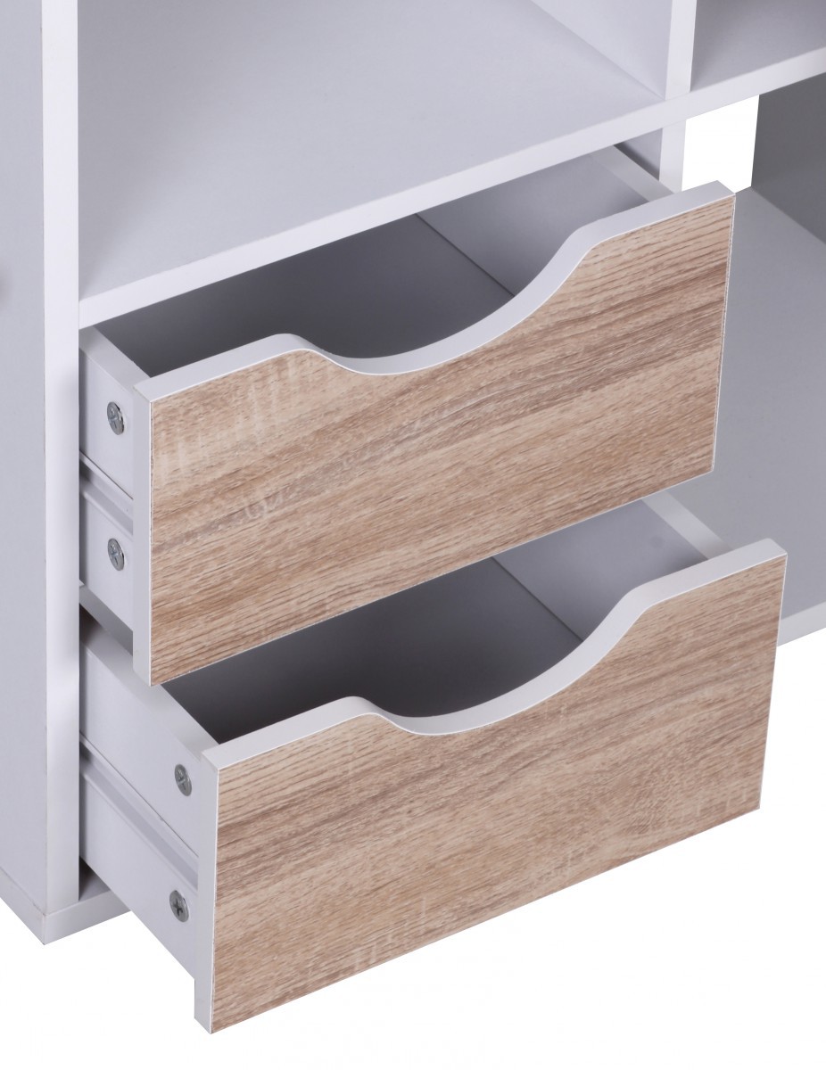 FineBuy Bücherregal Standregal Weiß freistehend Regal Sonoma Tür Schub Weiß Holz – Ansicht 2