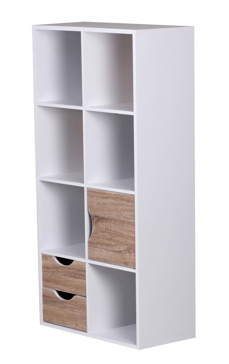 FineBuy Bücherregal Standregal Weiß freistehend Regal Sonoma Tür Schub Weiß Holz – Ansicht 4