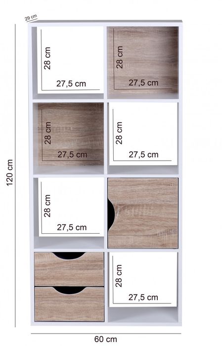 FineBuy Bücherregal Standregal Weiß freistehend Regal Sonoma Tür Schub Weiß Holz