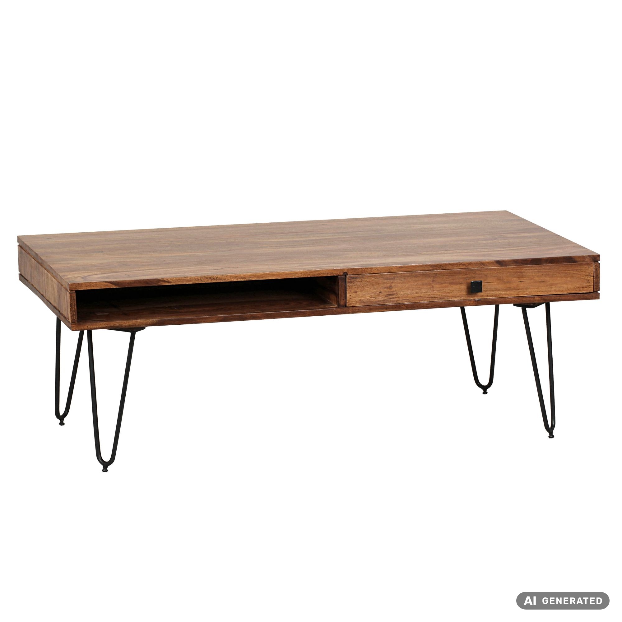FineBuy Couchtisch Massivholz 110cm Wohnzimmertisch eckig Schublade & Ablage – Ansicht 6