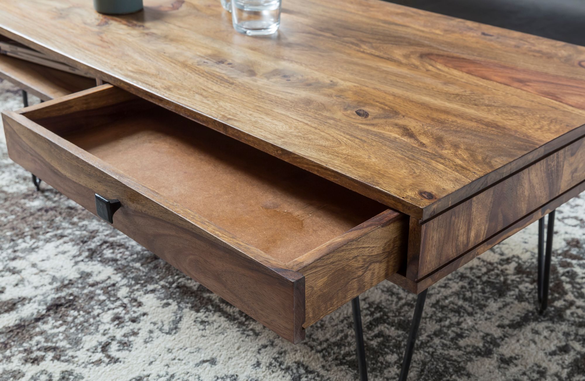 FineBuy Couchtisch Massivholz 110cm Wohnzimmertisch eckig Schublade & Ablage – Ansicht 4
