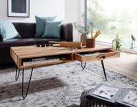 FineBuy Couchtisch Massivholz 110cm Wohnzimmertisch eckig Schublade & Ablage – Ansicht 5