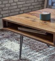 FineBuy Couchtisch Massivholz 110cm Wohnzimmertisch eckig Schublade & Ablage – Ansicht 5