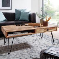 FineBuy Couchtisch Massivholz 110cm Wohnzimmertisch eckig Schublade & Ablage – Ansicht 1