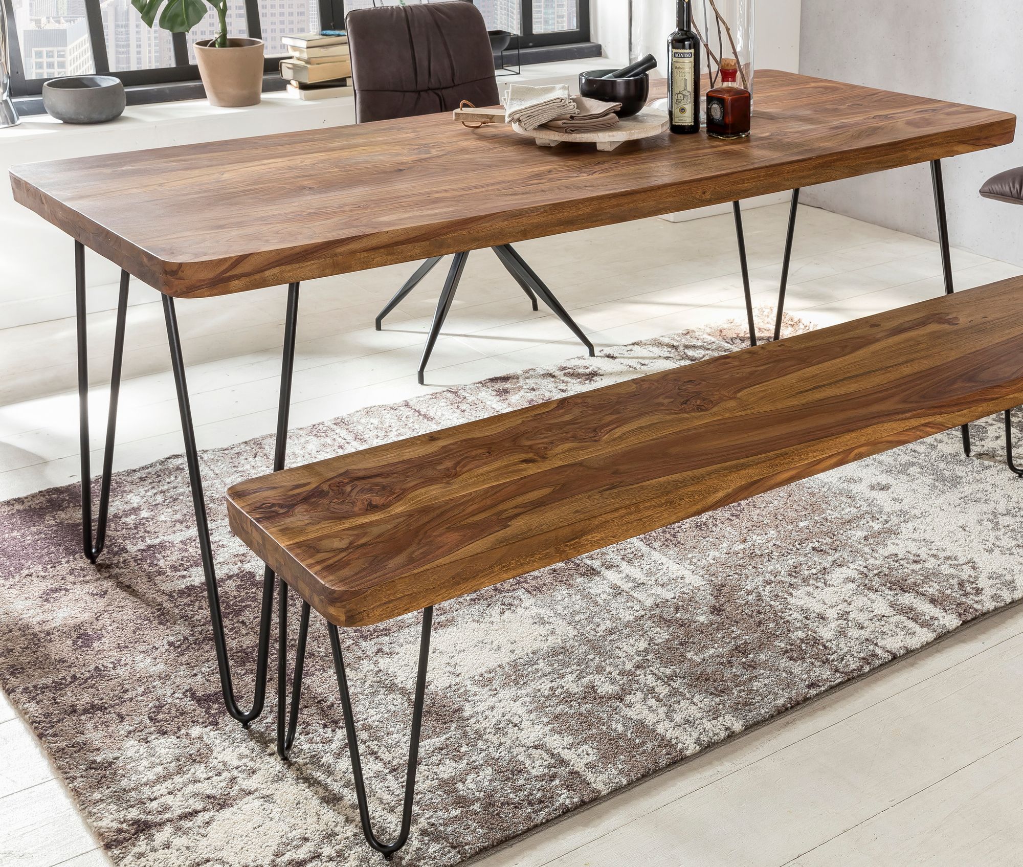 FineBuy Esstisch Massiv Esszimmertisch Holztisch Sheesham Holz Tisch – Ansicht 2