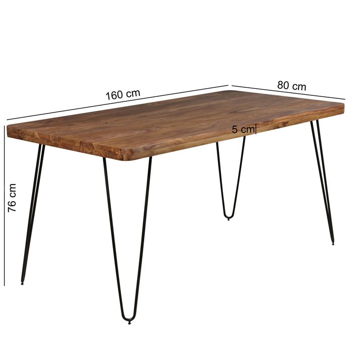FineBuy Esstisch Massiv Esszimmertisch Holztisch Sheesham Holz Tisch – Maßzeichnung