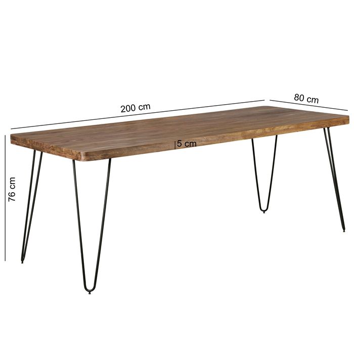 FineBuy Esstisch Massiv Esszimmertisch Holztisch Sheesham Holz Tisch – Maßzeichnung