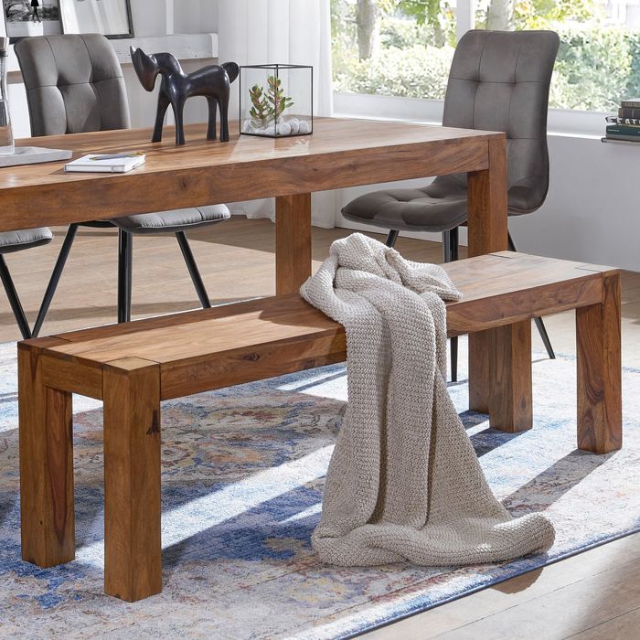 FineBuy Esszimmer Sitzbank Massiv-Holz Sheesham Holz-Bank Natur-Produkt Küchenbank im Landhaus-Stil Größe wählbar 6212