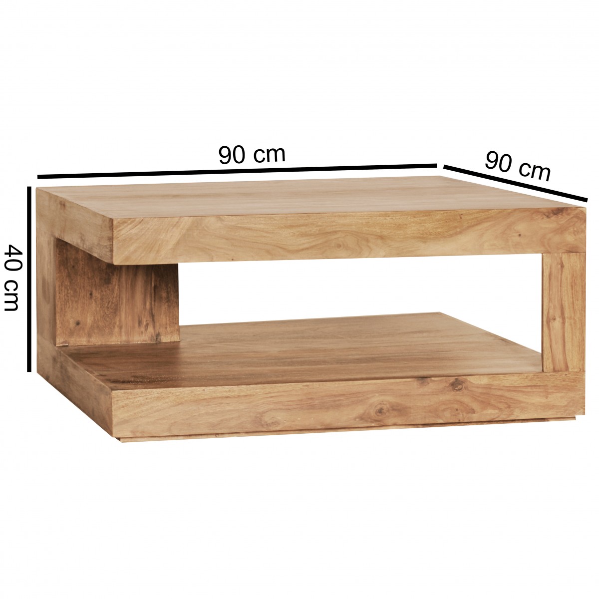 Massiver Couchtisch PATAN 90 x 90 cm Wohnzimmertisch Holz Tisch Massiv Ablage – Ansicht 4
