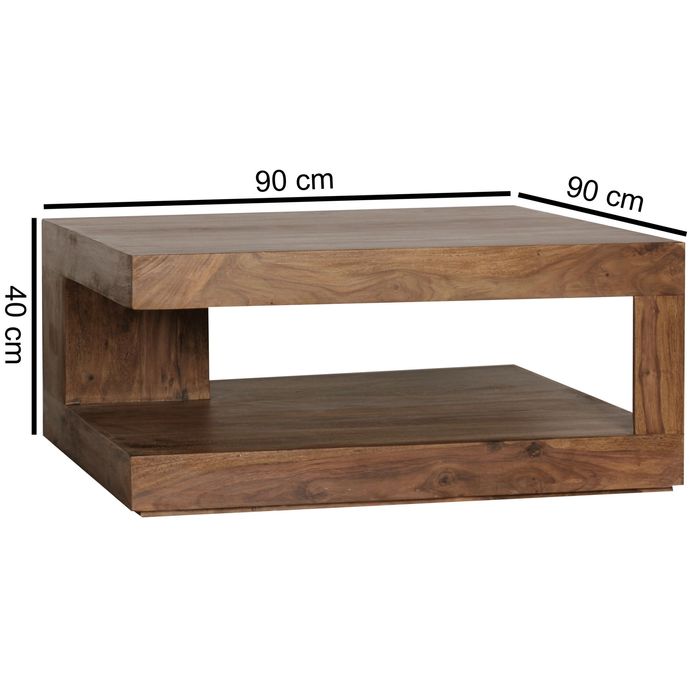 Massiver Couchtisch PATAN 90 x 90 cm Wohnzimmertisch Holz Tisch Massiv Ablage – Maßzeichnung