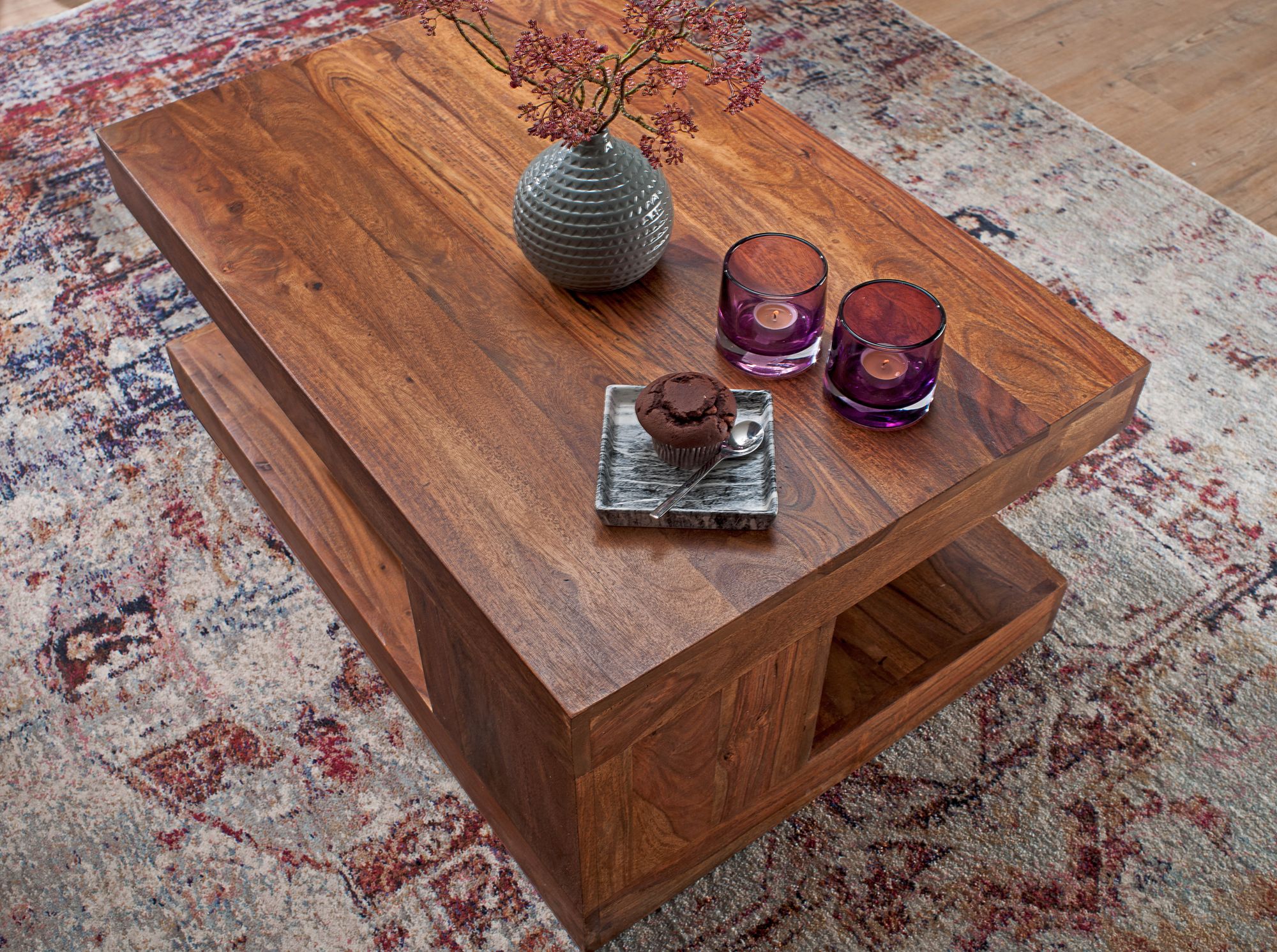 FineBuy Couchtisch Massivholz 90 cm Wohnzimmertisch braun Landhaus Beistelltisch – Ansicht 3