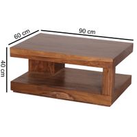 FineBuy Couchtisch Massivholz 90 cm Wohnzimmertisch braun Landhaus Beistelltisch – Ansicht 2