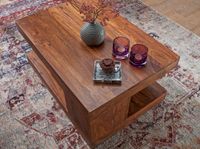 FineBuy Couchtisch Massivholz 90 cm Wohnzimmertisch braun Landhaus Beistelltisch – Ansicht 3
