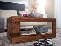 FineBuy Couchtisch Massivholz 90 cm Wohnzimmertisch braun Landhaus Beistelltisch – Ansicht 5