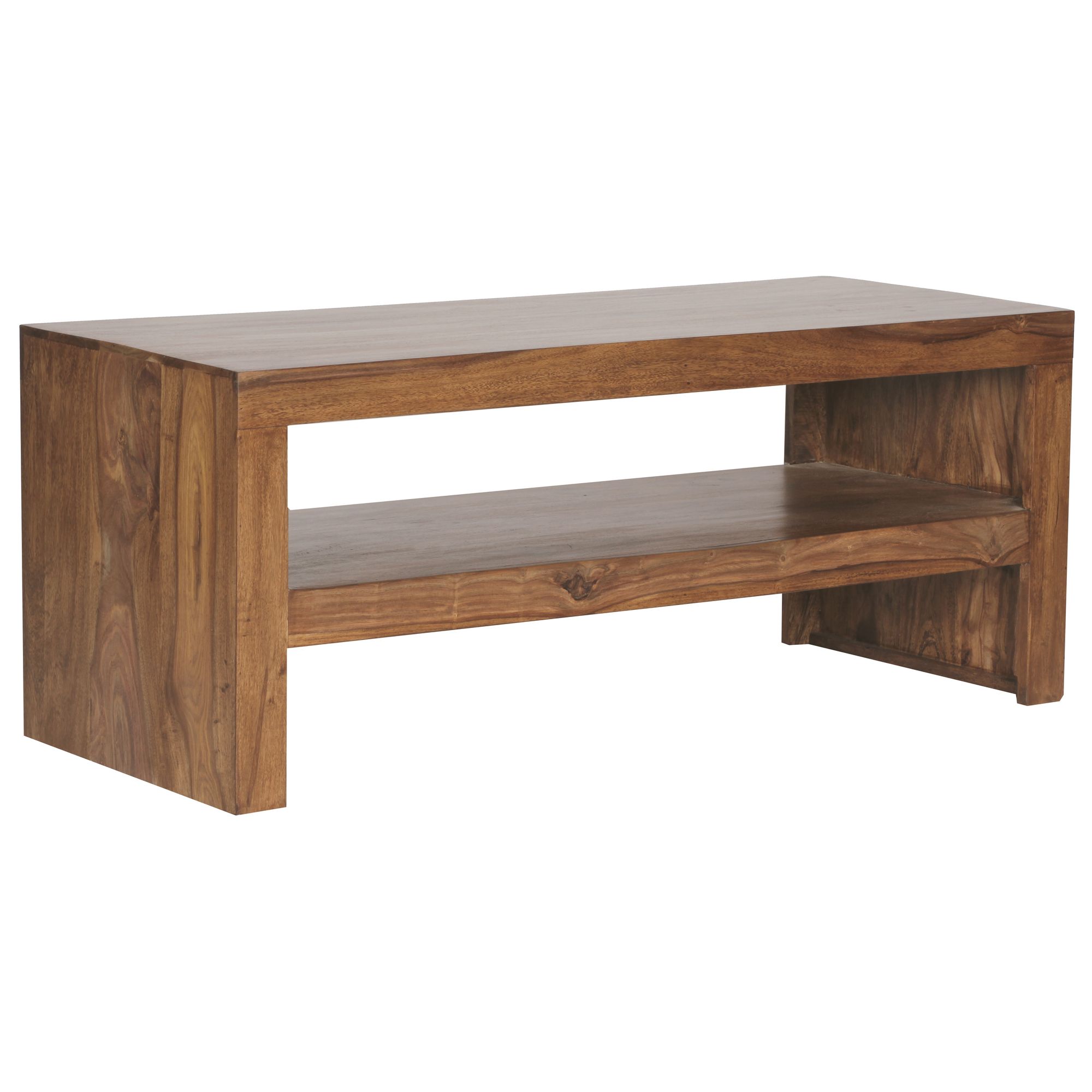 Couchtisch Sheesham Massivholz 110cm Rechteckiger Wohnzimmertisch mit Ablage – Ansicht 6