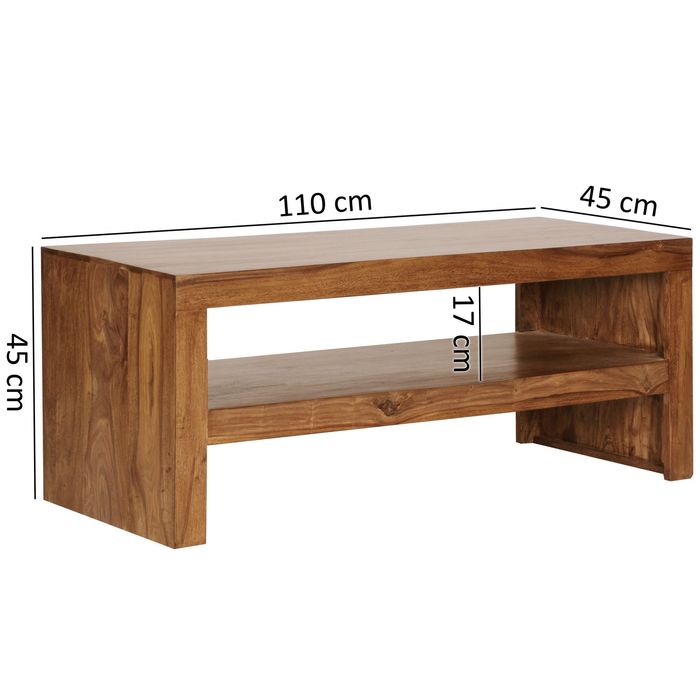 FineBuy Couchtisch Massiv-Holz 110 cm breit Wohnzimmer-Tisch Design braun Beistelltisch Wohnzimmermöbel Echtholz rechteckig