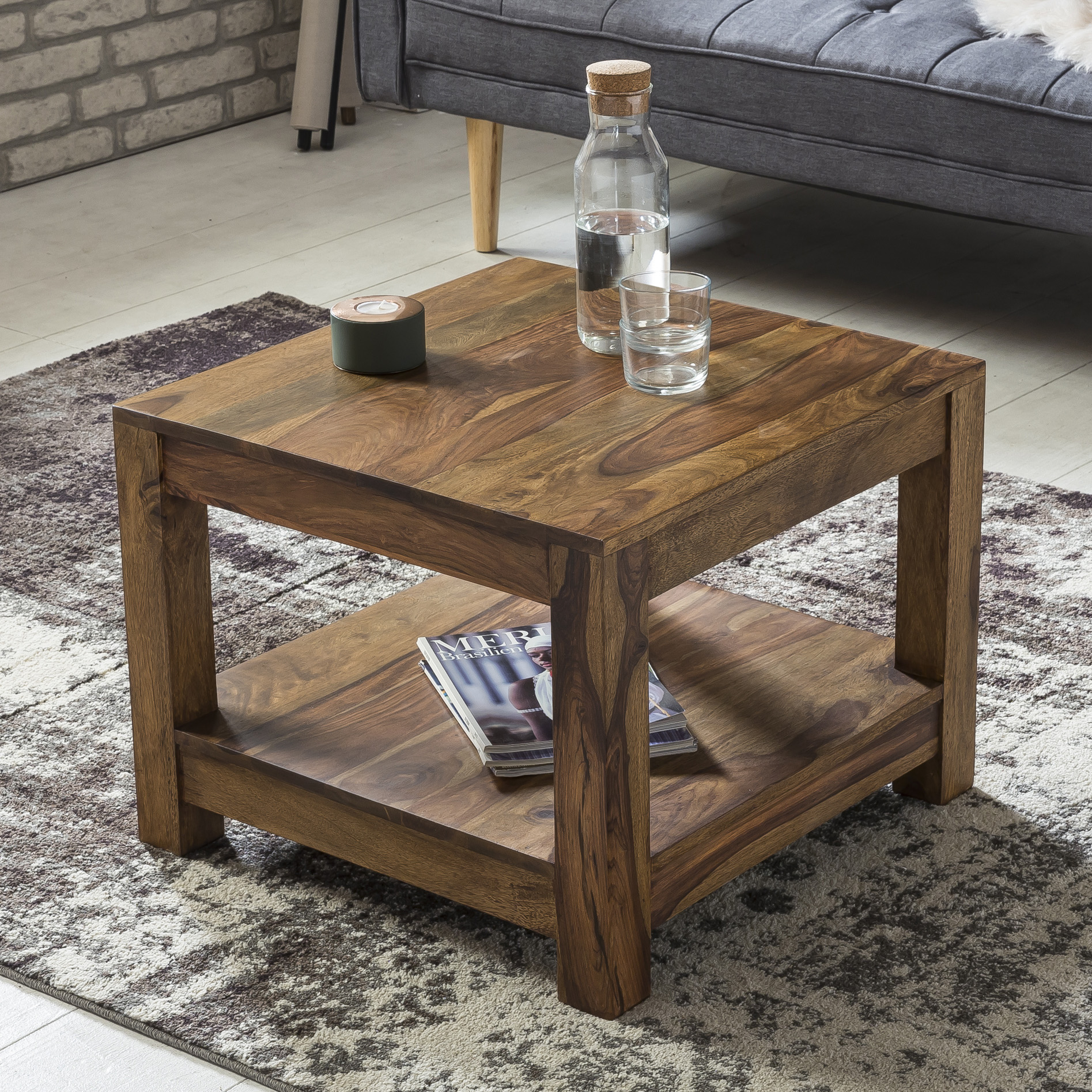FineBuy Couchtisch Massivholz 60x60 cm mit Ablage Quadratischer Wohnzimmertisch – Ansicht 1