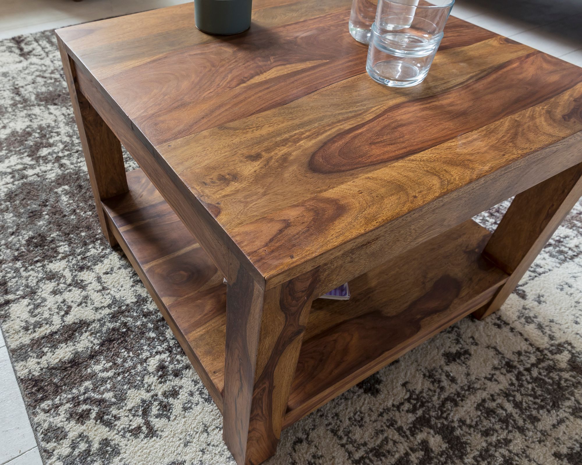 FineBuy Couchtisch Massivholz 60x60 cm mit Ablage Quadratischer Wohnzimmertisch – Ansicht 4